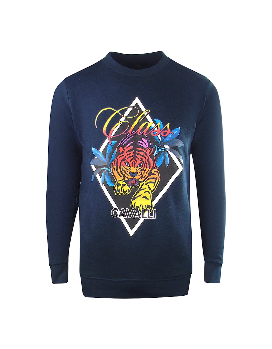 Cavalli Class Diamond Tiger Design Navy Blue Sweatshirt, 3 of 2