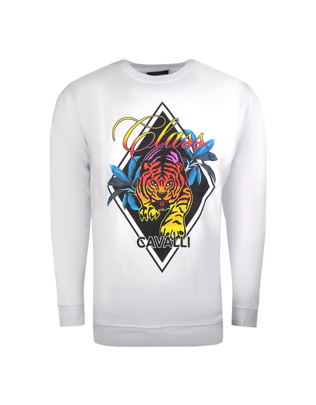 Cavalli Class Diamond Tiger Design White Sweatshirt, 2 of 1