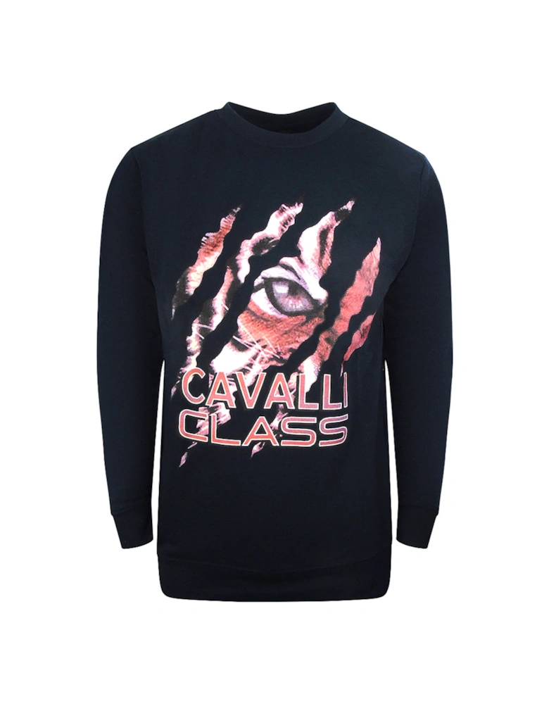 Cavalli Class Peeking Tiger Design Navy Blue Sweatshirt
