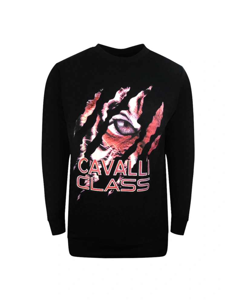 Cavalli Class Peeking Tiger Design Black Sweatshirt