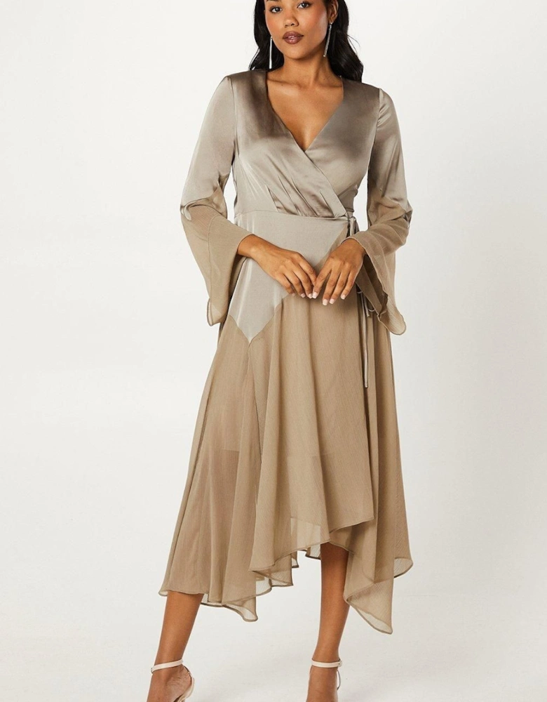 Chiffon And Satin Wrap Wedding Guest Dress