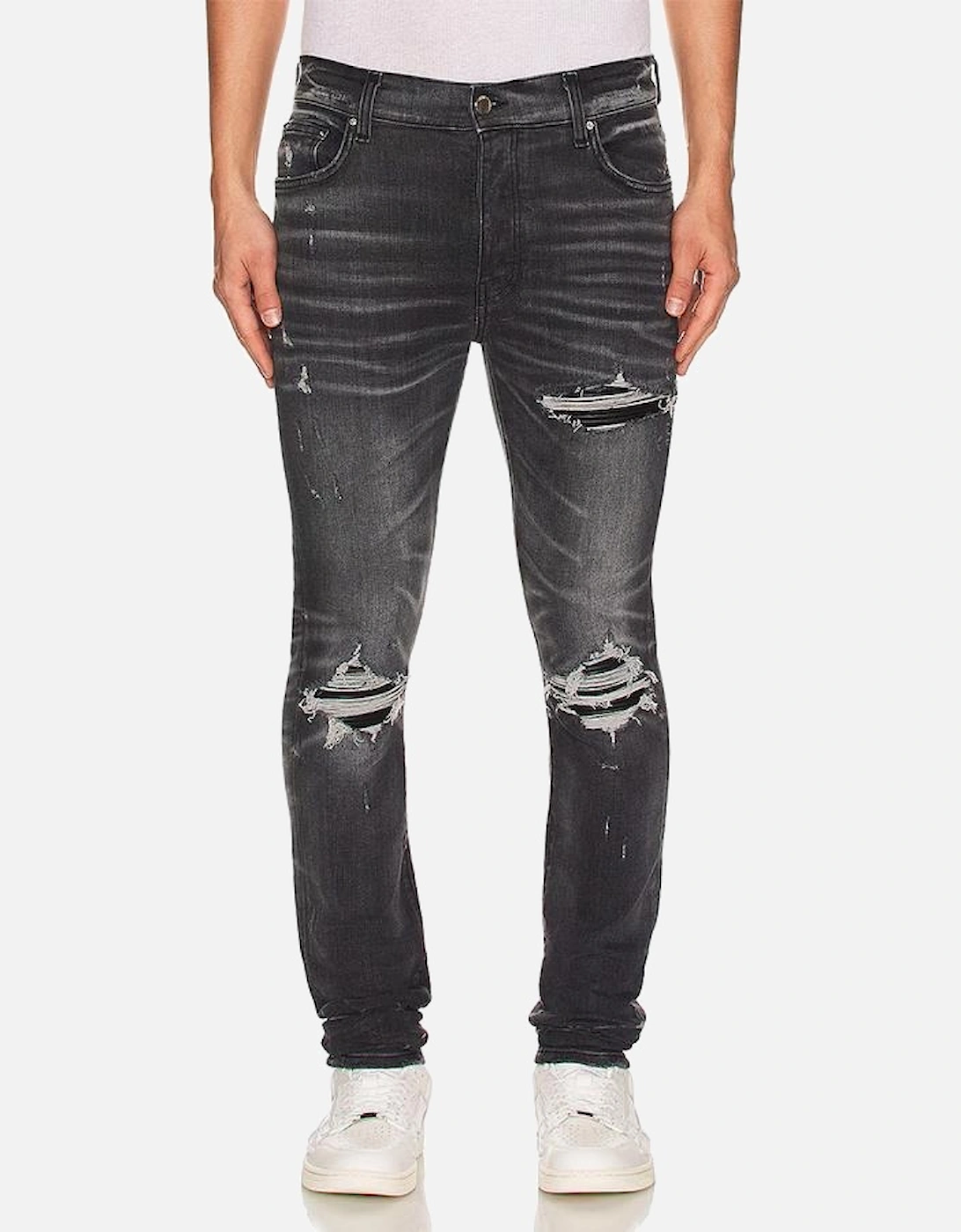 MX1 Leather Skinny Jeans in Storm Grey