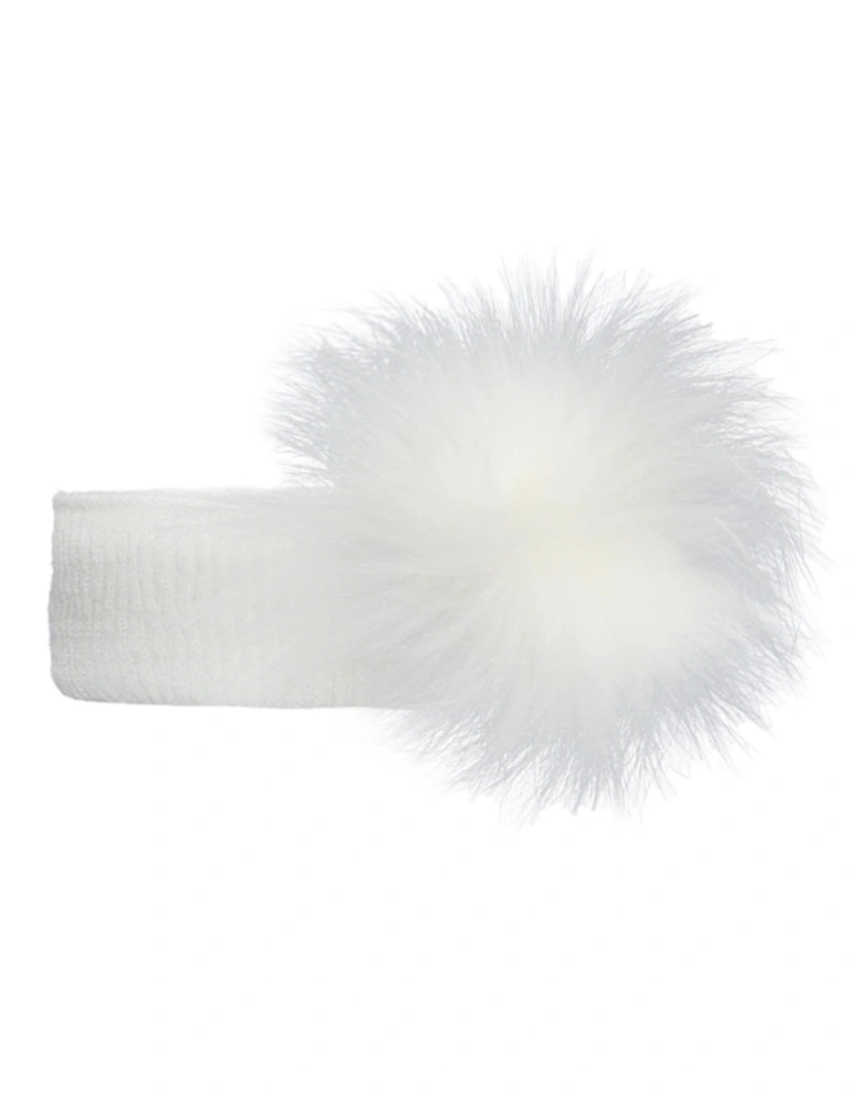 Girls White Pom Headband