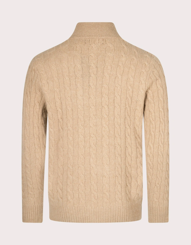 Cashmere Blend Quarter Zip Cable Knit Jumper