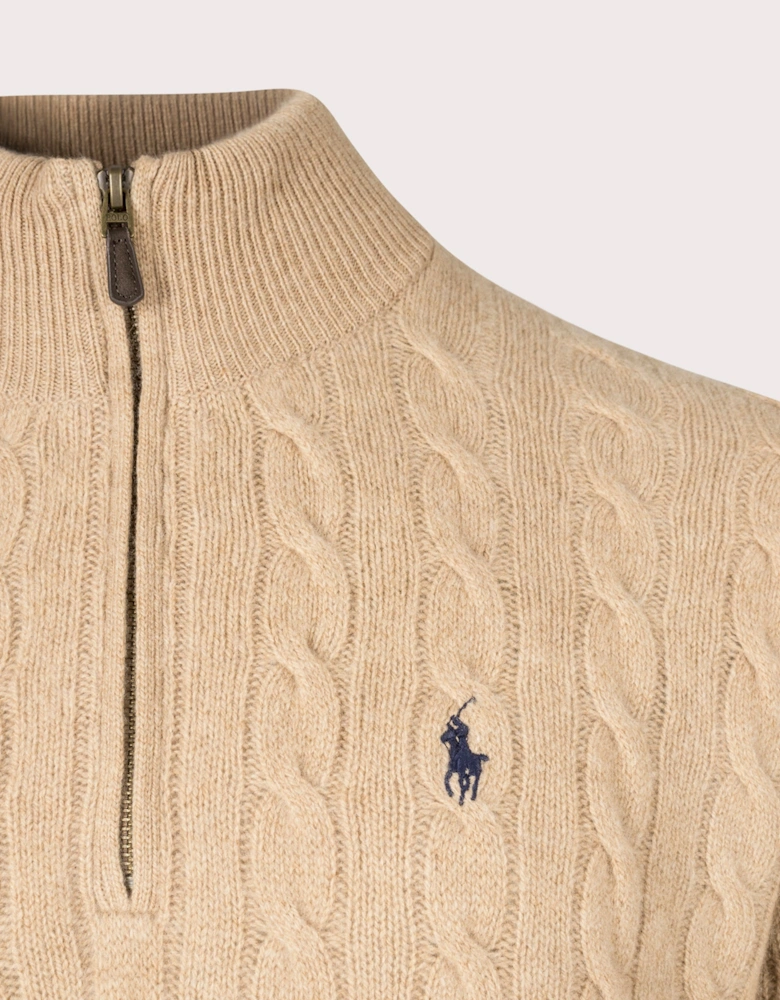Cashmere Blend Quarter Zip Cable Knit Jumper