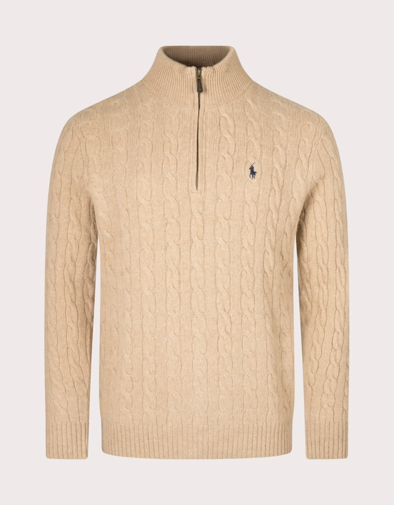 Cashmere Blend Quarter Zip Cable Knit Jumper