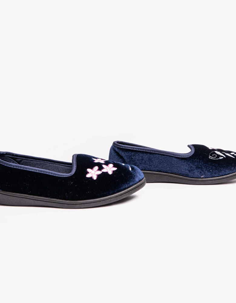 VERA Womens Ballerina Slippers Navy