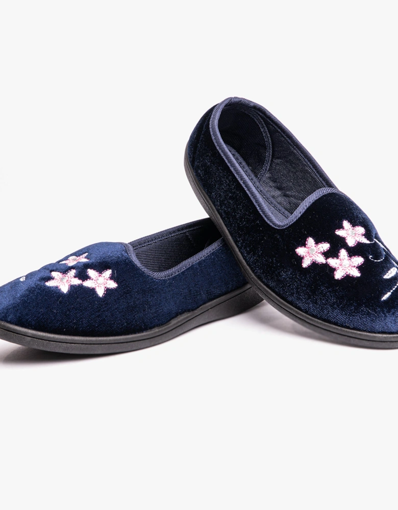 VERA Womens Ballerina Slippers Navy