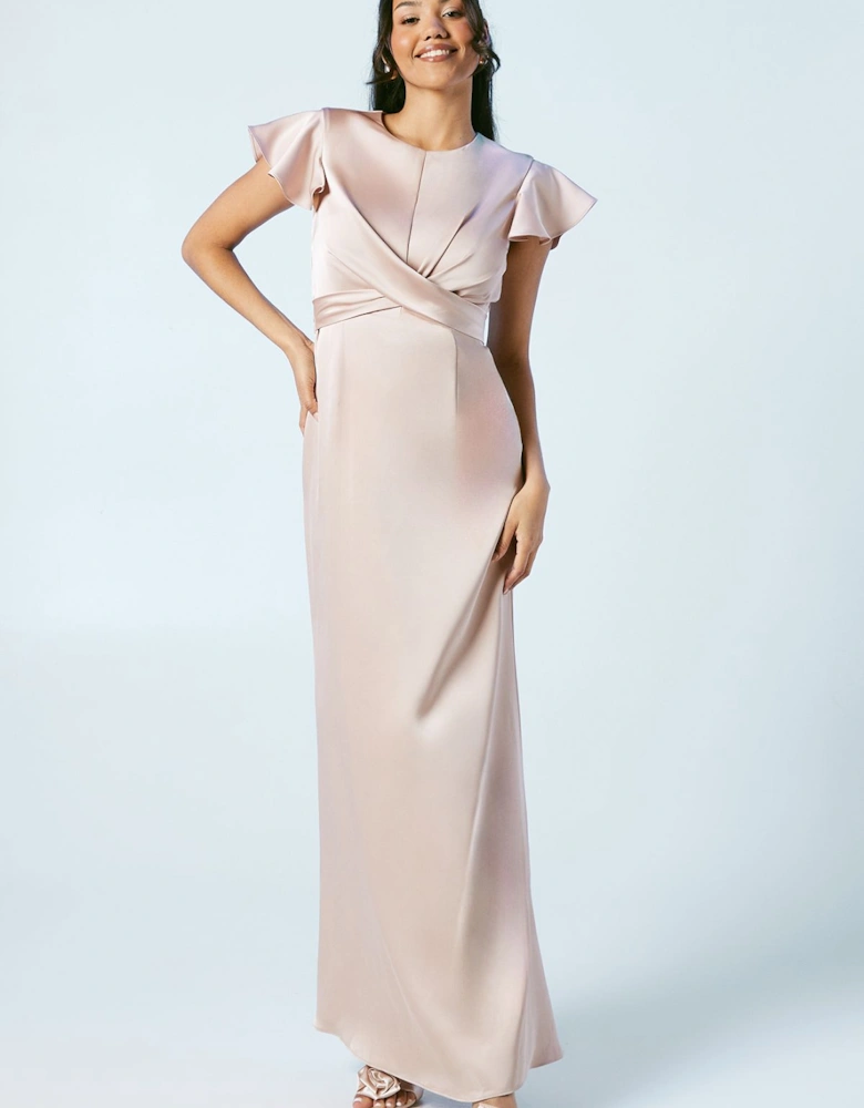 Wrap Waist Satin Bridesmaid Dress