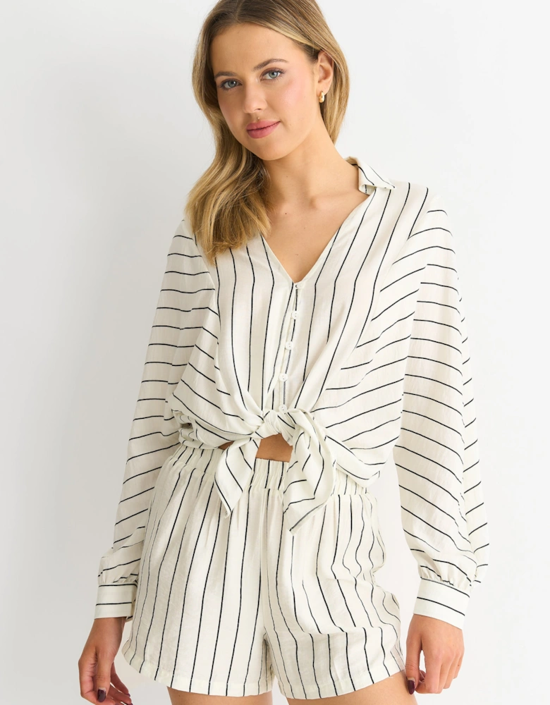 Cream Long Sleeve Batwing Stripe Shirt