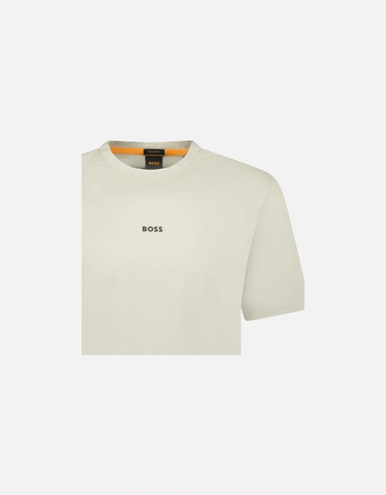 Relaxed-Fit T-Shirt in Stretch Cotton with Logo Print Beige