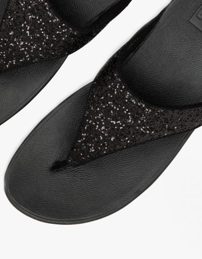 LULU GLITTER Womens Toe Post Sandals Black Glitter