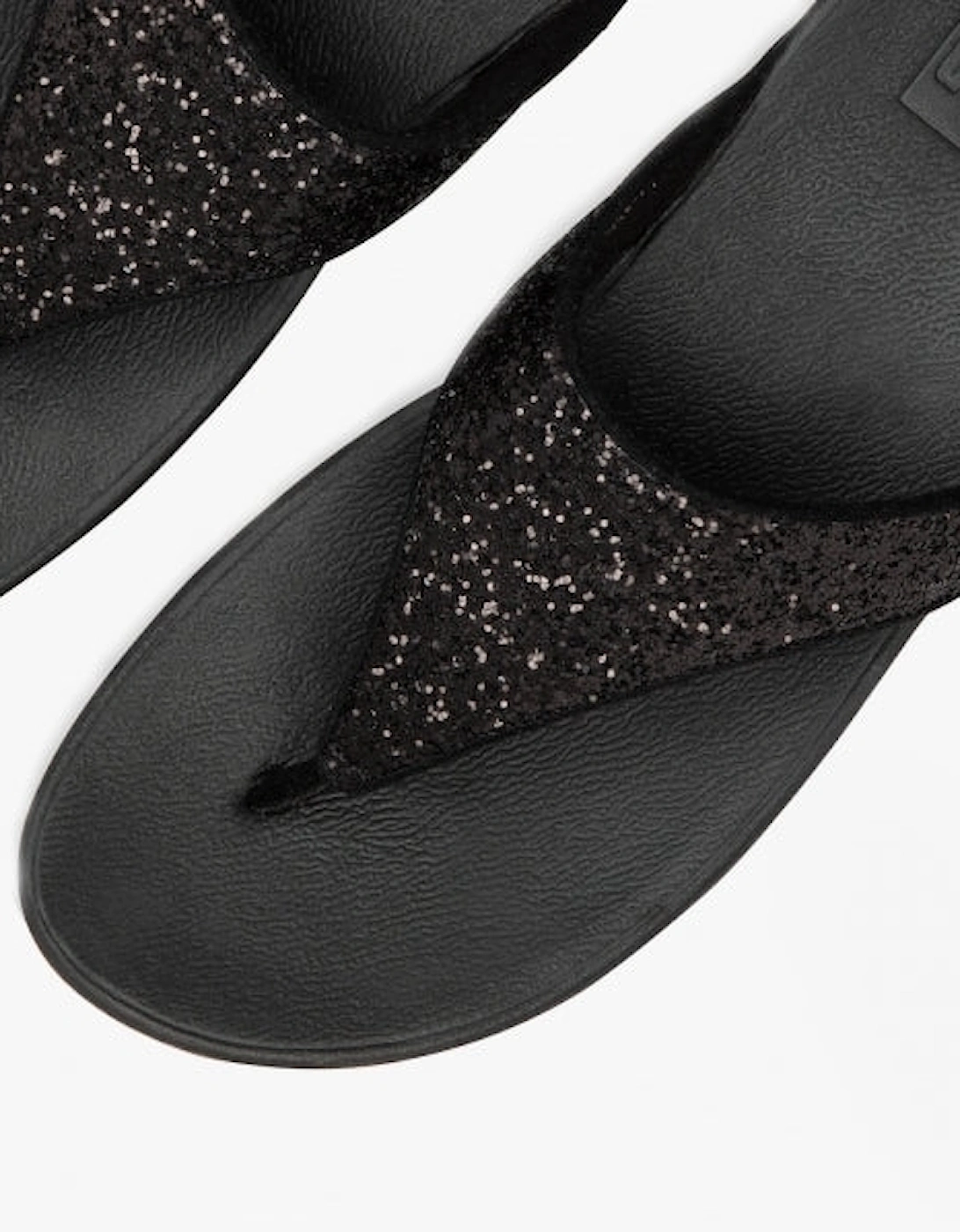 LULU GLITTER Womens Toe Post Sandals Black Glitter