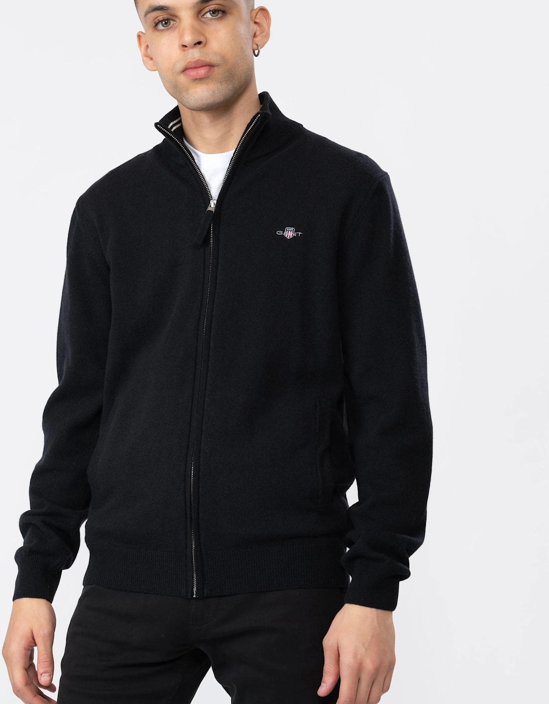Mens Superfine Lambswool Full Zip Cardigan - 5 Black, 5 of 4