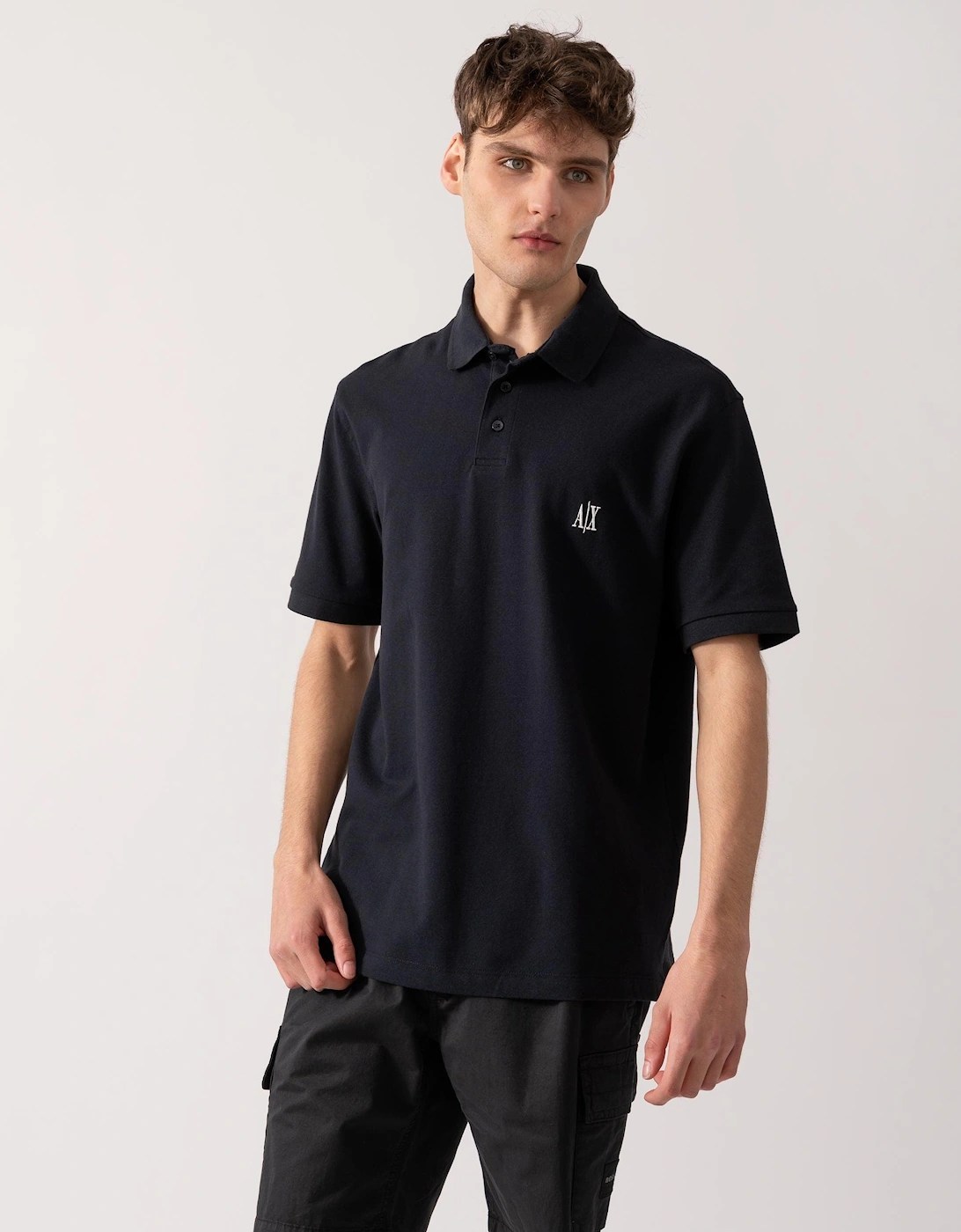 Mens Embroidered A|X Monogram Short Sleeve Polo Shirt - Deep Navy UB101, 5 of 4