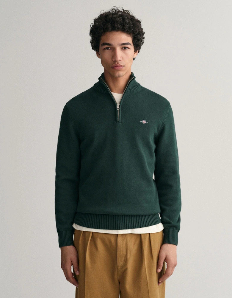 Mens Casual Cotton Half Zip Jumper - 374 Tartan Green
