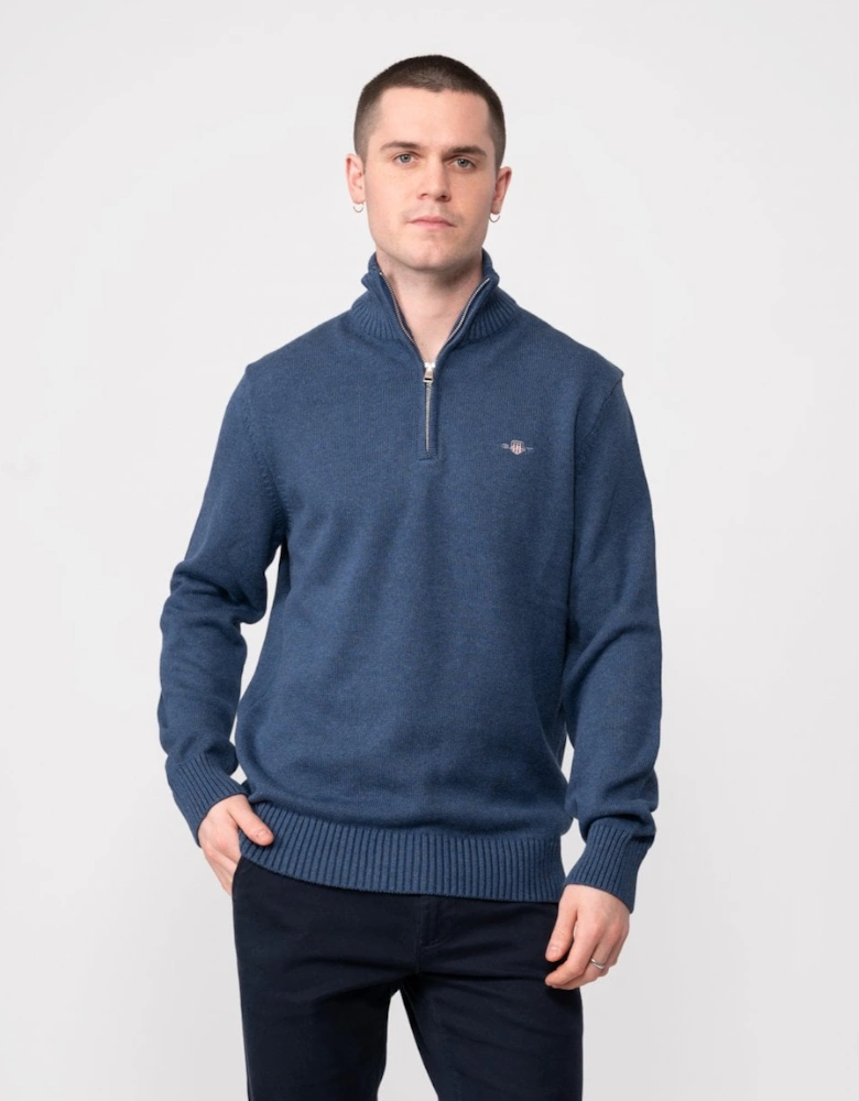Mens Casual Cotton Half Zip Jumper - 902 Dark Jeansblue Melange