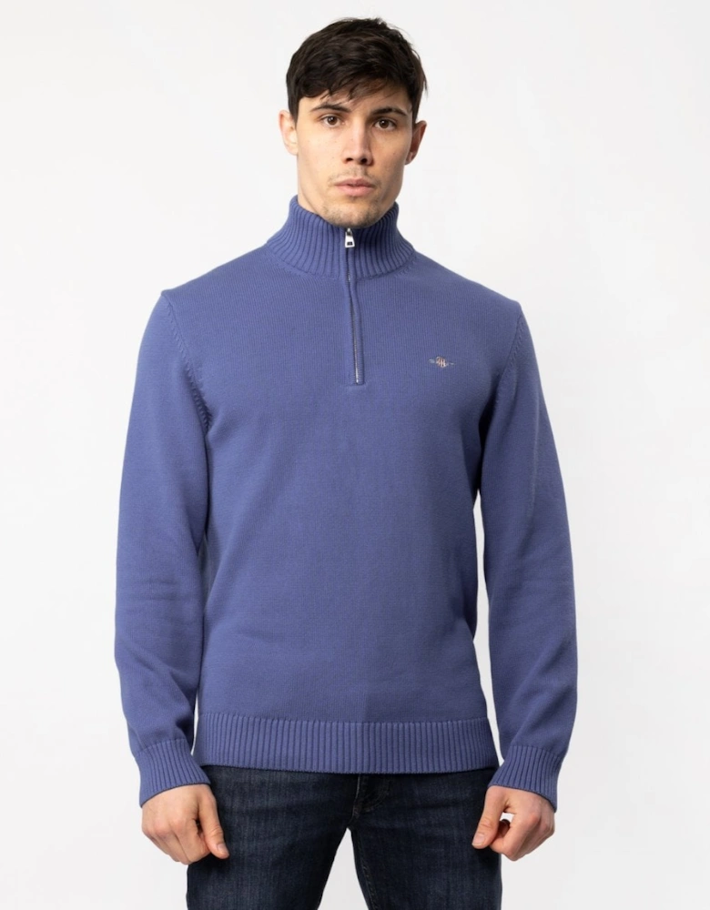 Mens Casual Cotton Half Zip Jumper - 407 Rich Blue