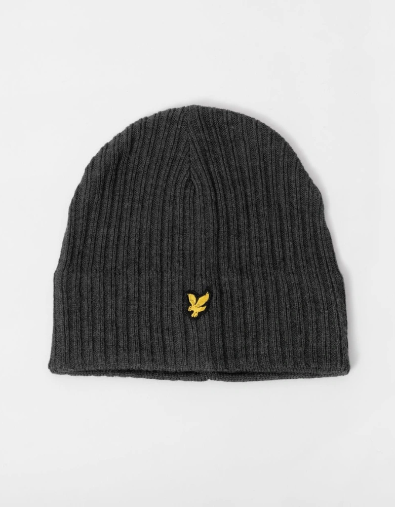 Lyle & Scott Knitted Ribbed Beanie - T28 Mid Grey Marl