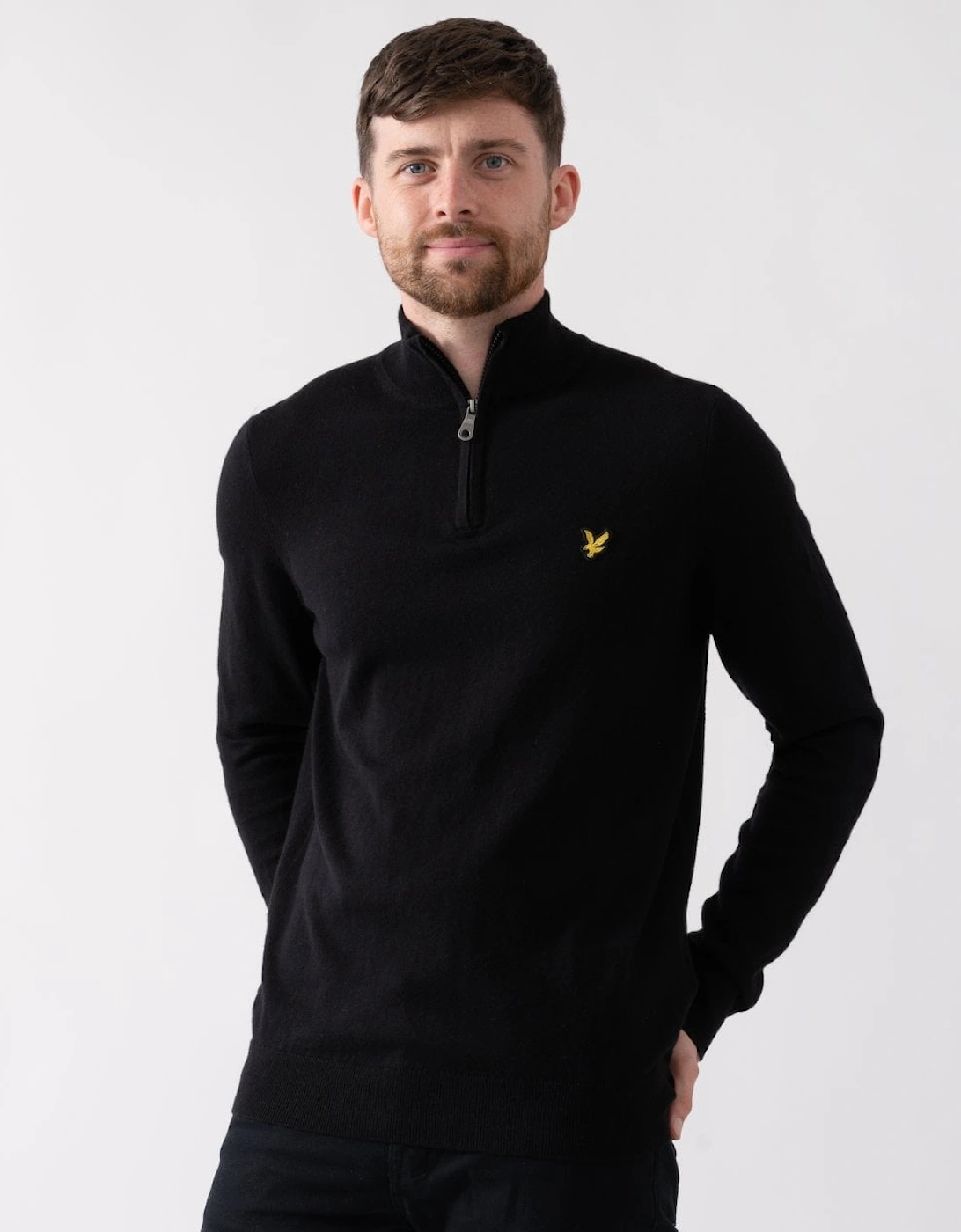 Lyle & Scott Cotton Merino Mens Quarter Zip Jumper - Z865 Jet Black, 6 of 5