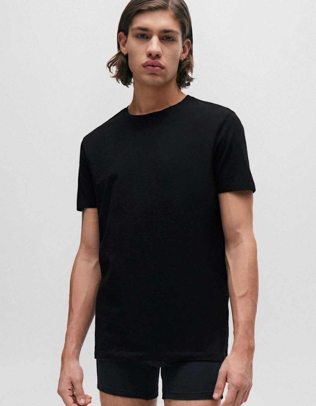 HUGO Round Mens Two-Pack of Slim-Fit T-Shirts in Stretch Cotton NOS - Black 001, 5 of 4