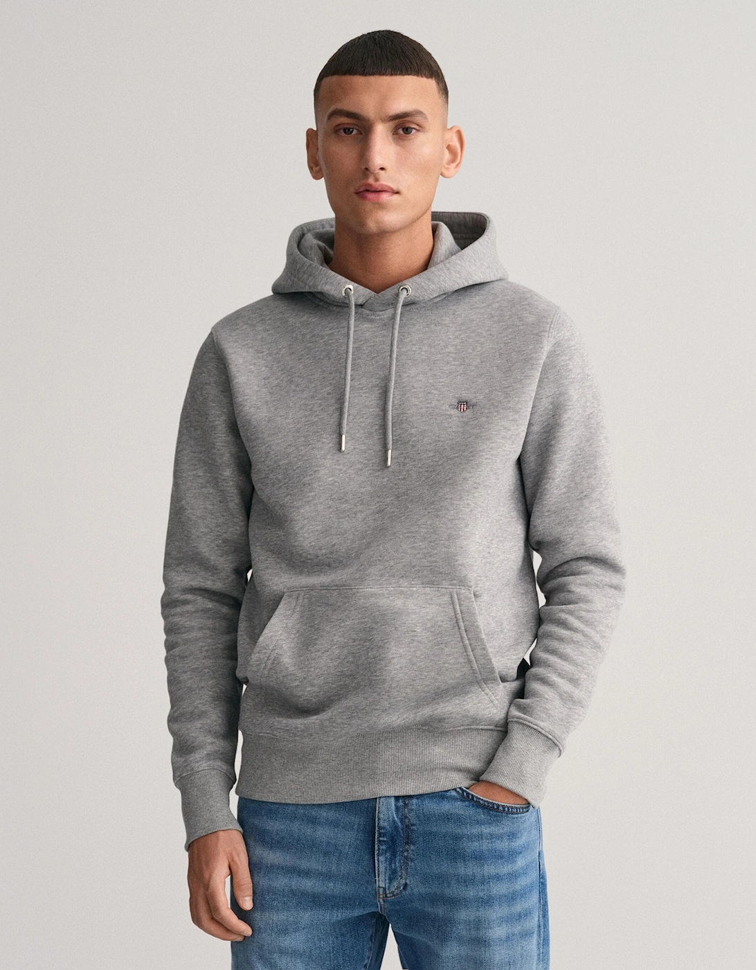 Mens Regular Fit Shield Logo Pullover Hoodie - 93 Grey Melange, 5 of 4
