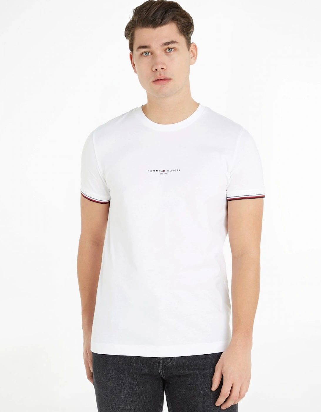 Tommy Logo Tipped Mens T-Shirt - White, 6 of 5