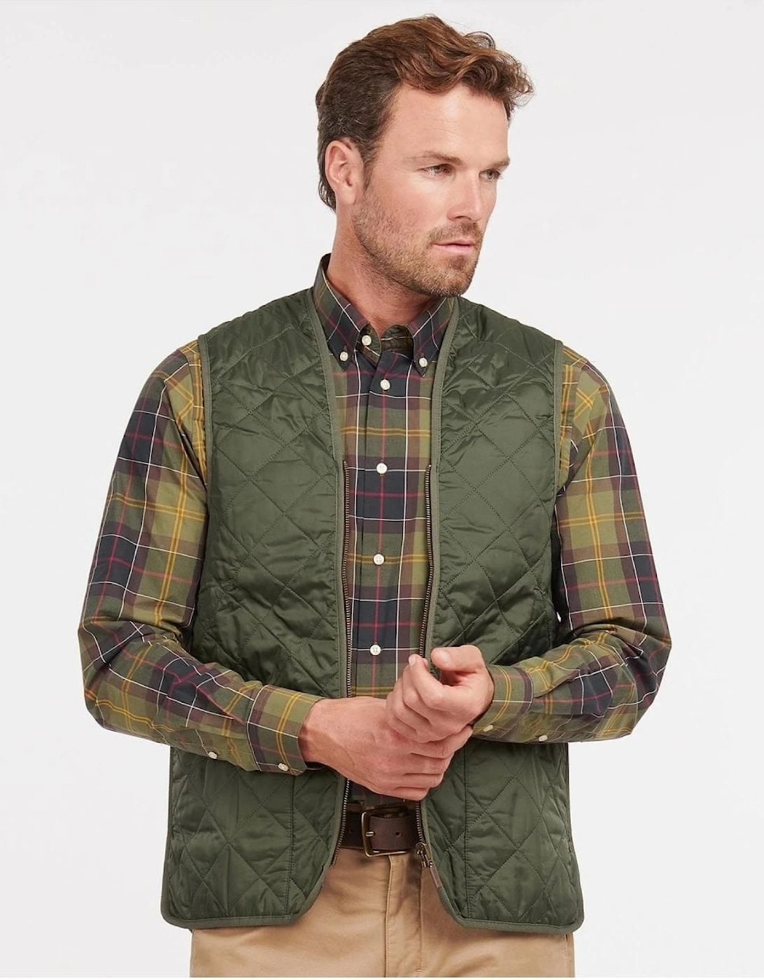 Quilted Mens Waistcoat/Zip-In Liner - Olive/Classic, 8 of 7