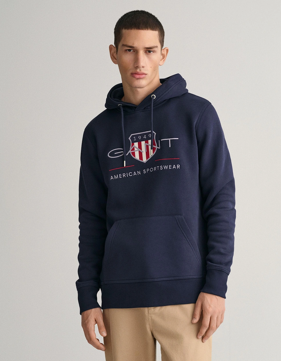 Mens Regular FIt Archive Shield Pullover Hoodie - 433 Evening Blue, 6 of 5