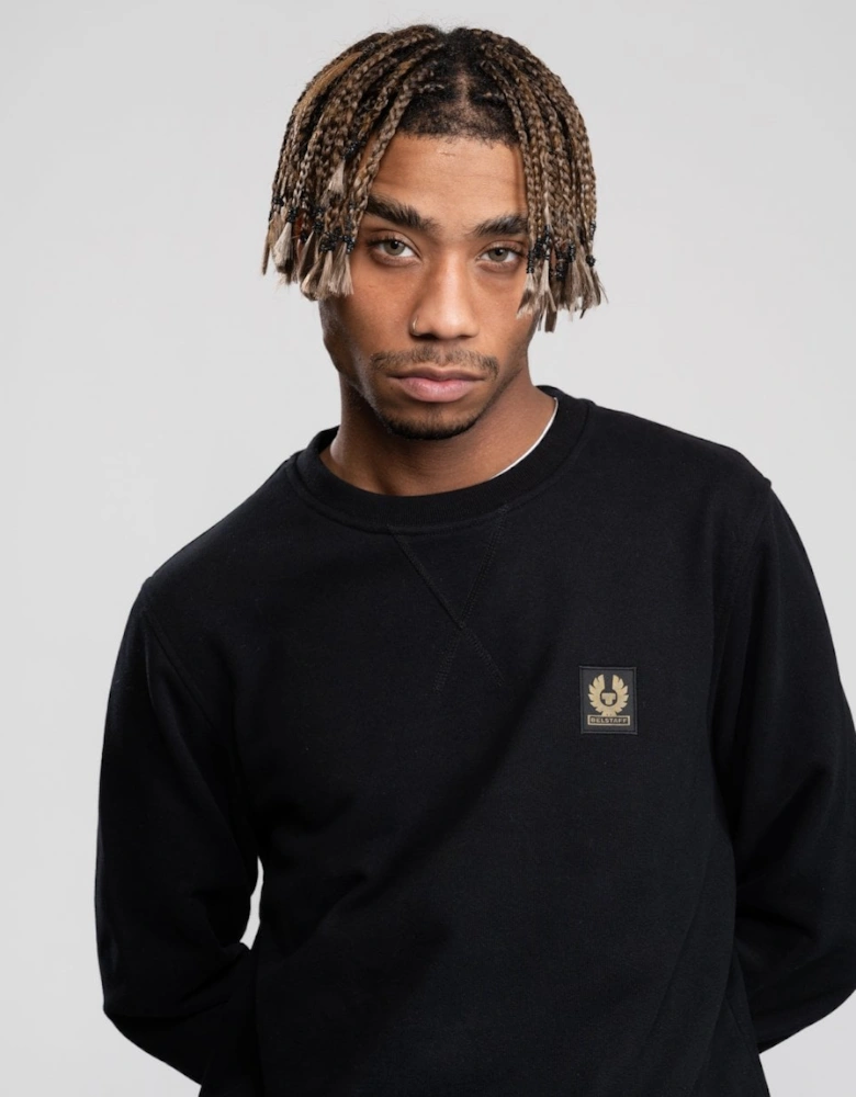 Mens Crew Neck Sweatshirt With Logo Patch - Black