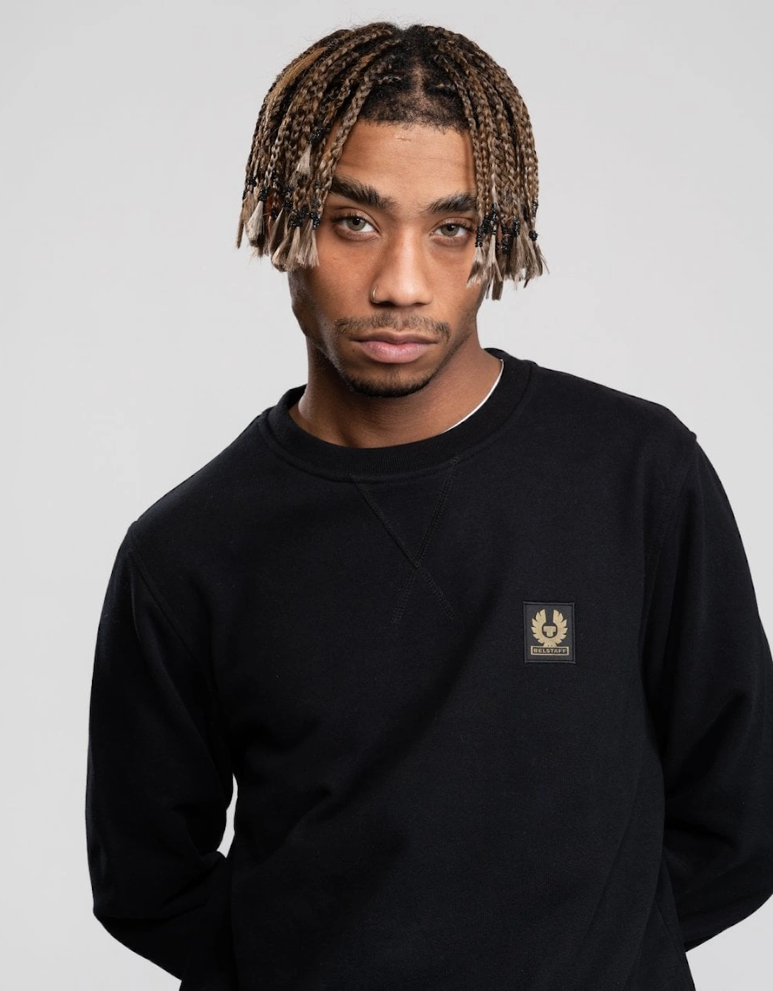 Mens Crew Neck Sweatshirt With Logo Patch - Black, 4 of 3