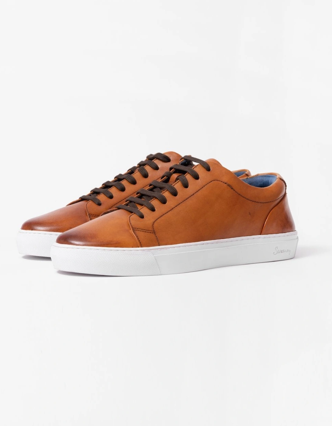 Hayle Antiqued Calf Leather Mens Trainers - Cognac, 6 of 5