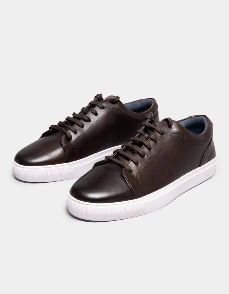 Hayle Antiqued Calf Leather Mens Trainers - Brown