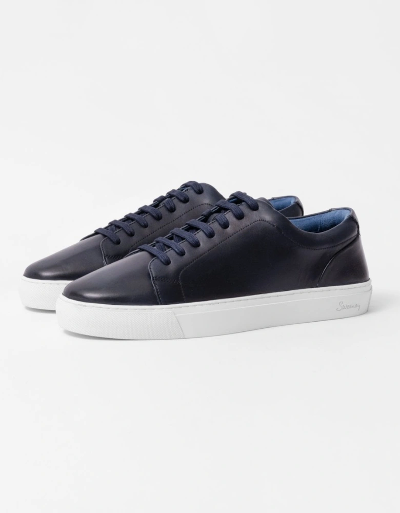 Hayle Antiqued Calf Leather Mens Trainers - Navy