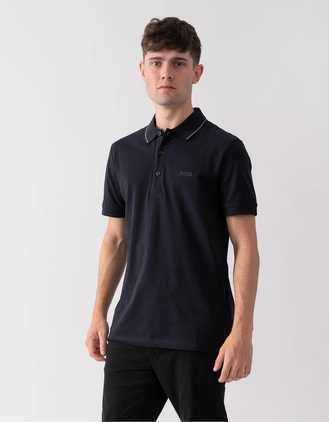 BOSS Green Paule 4 Mens Tipped Collar Polo Shirt - Dark Blue 404, 5 of 4