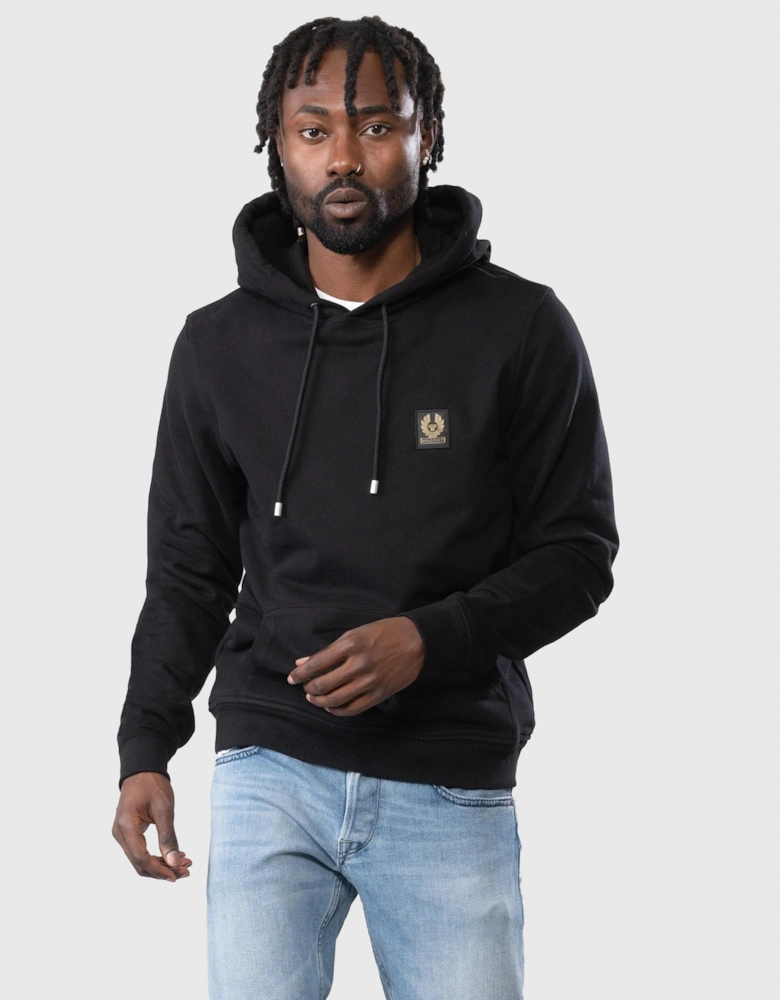 Mens Pullover Logo Patch Hoodie - Black