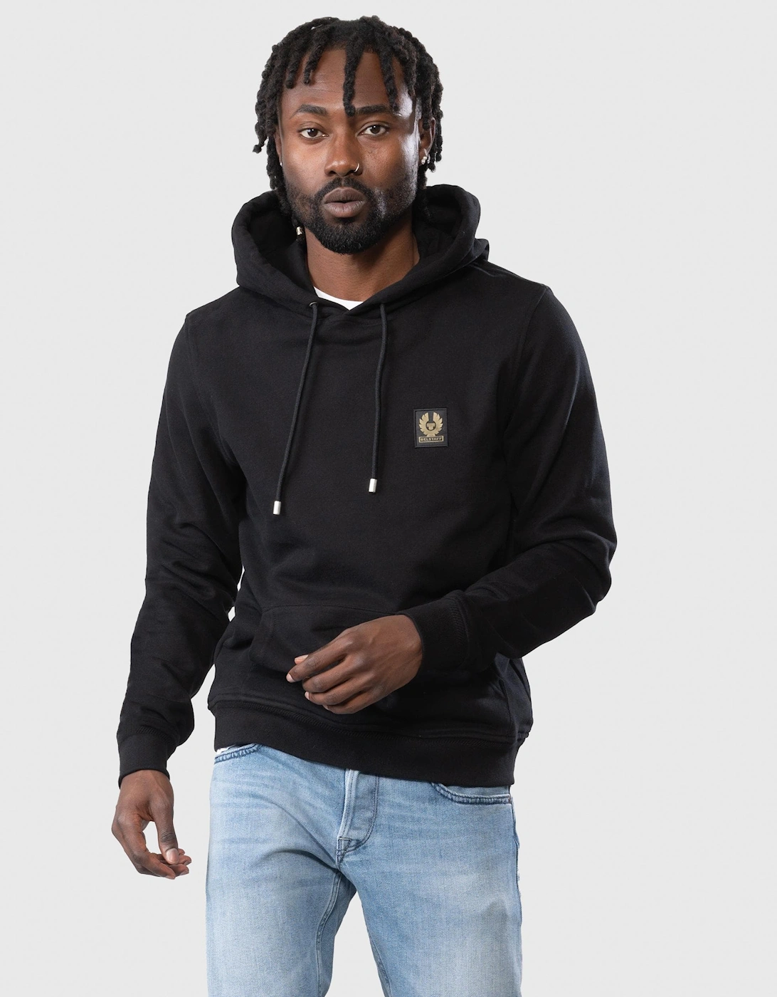 Mens Pullover Logo Patch Hoodie - Black, 7 of 6