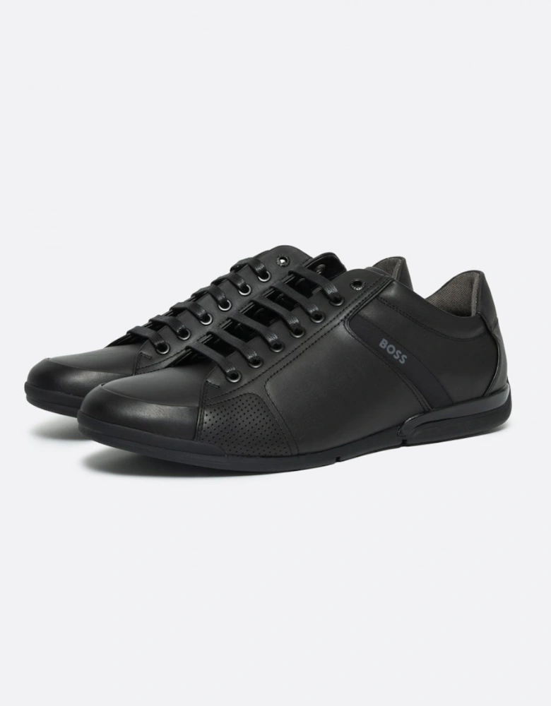BOSS Orange Saturn Mens Low Profile Leather Trainers With Odour-Control Lining NOS - Black 001