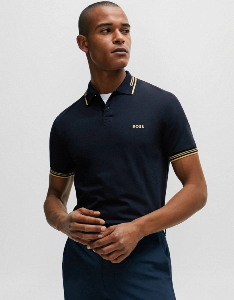 BOSS Green Paul Mens Short Sleeve Polo Shirt With Contrast Tipping NOS - Dark Blue 401