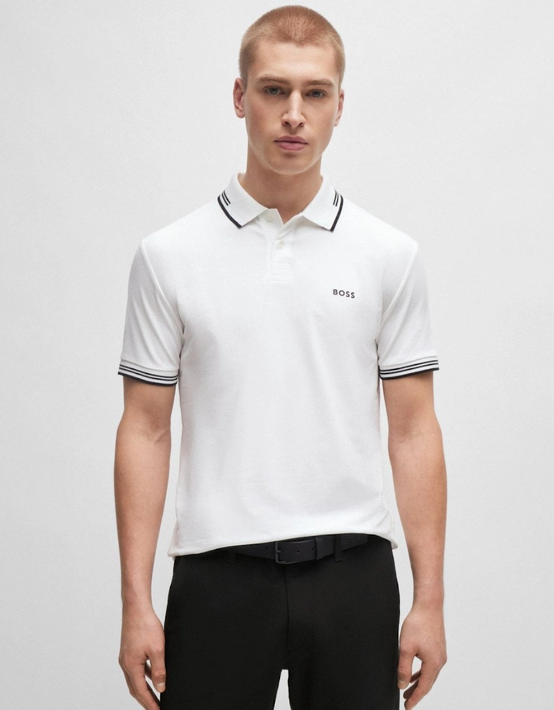 BOSS Green Paul Mens Short Sleeve Polo Shirt With Contrast Tipping NOS - White 100, 5 of 4