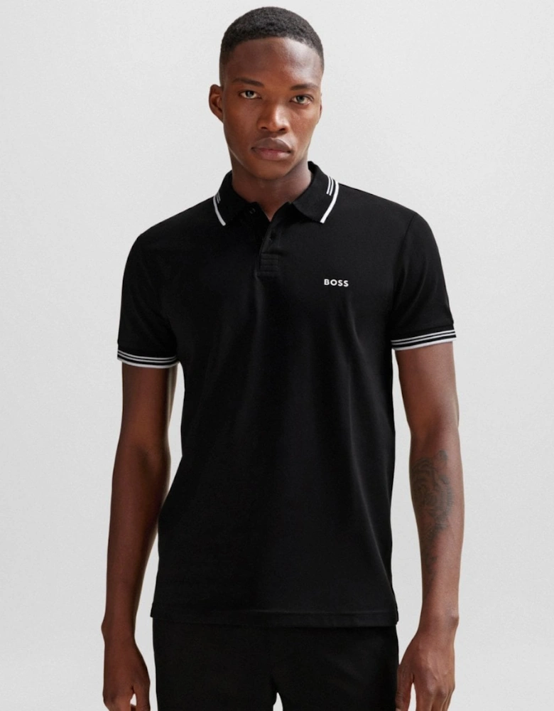 BOSS Green Paul Mens Short Sleeve Polo Shirt With Contrast Tipping NOS - Black 001