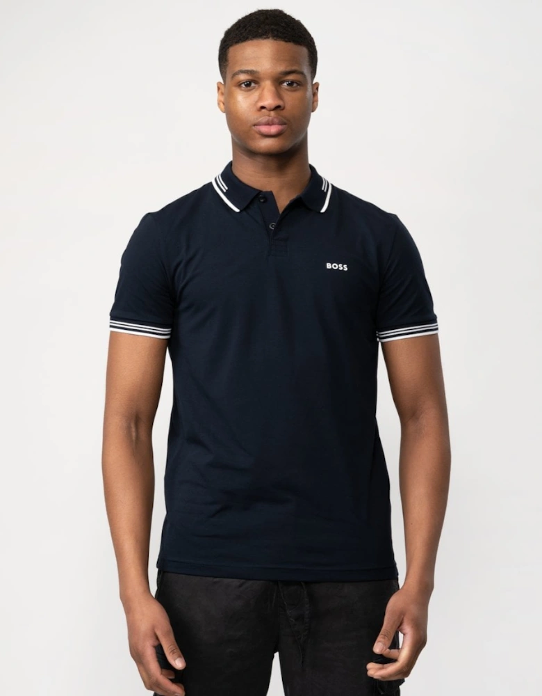 BOSS Green Paul Mens Short Sleeve Polo Shirt With Contrast Tipping NOS - Dark Blue 402