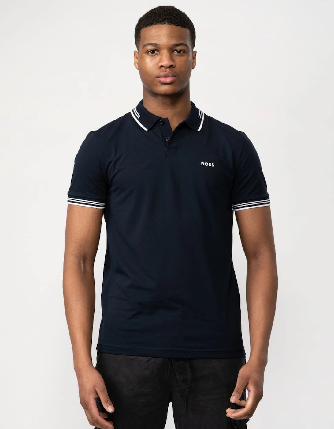 BOSS Green Paul Mens Short Sleeve Polo Shirt With Contrast Tipping NOS - Dark Blue 402, 5 of 4