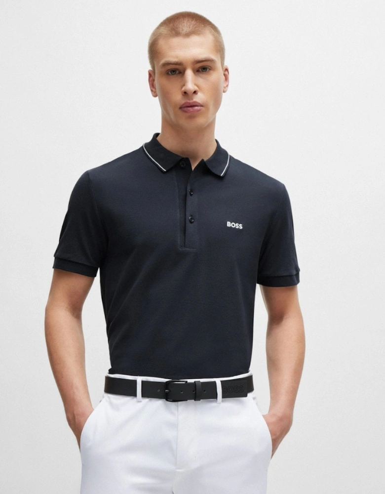 BOSS Green Paule 4 Mens Tipped Collar Polo Shirt NOS - Dark Blue 402