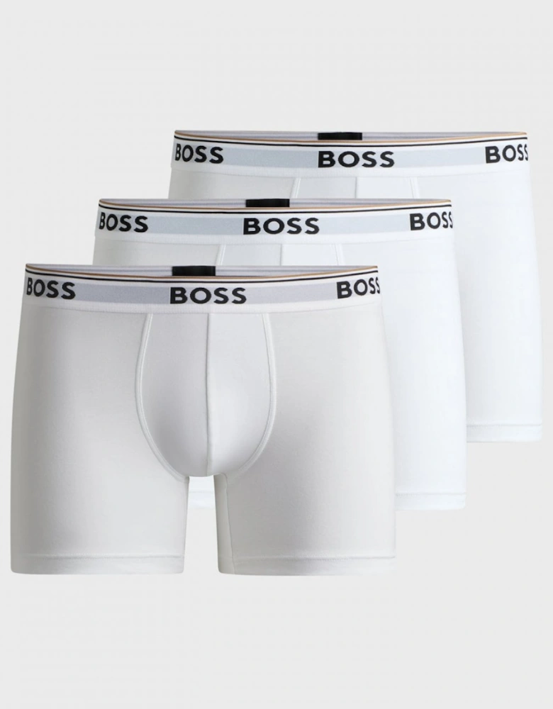 BOSS Orange Power Three Pack Mens Stretch Cotton Boxer Briefs With Logos NOS - White 100