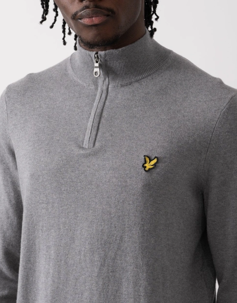 Lyle & Scott Cotton Merino Mens Quarter Zip Jumper - T28 Mid Grey Marl