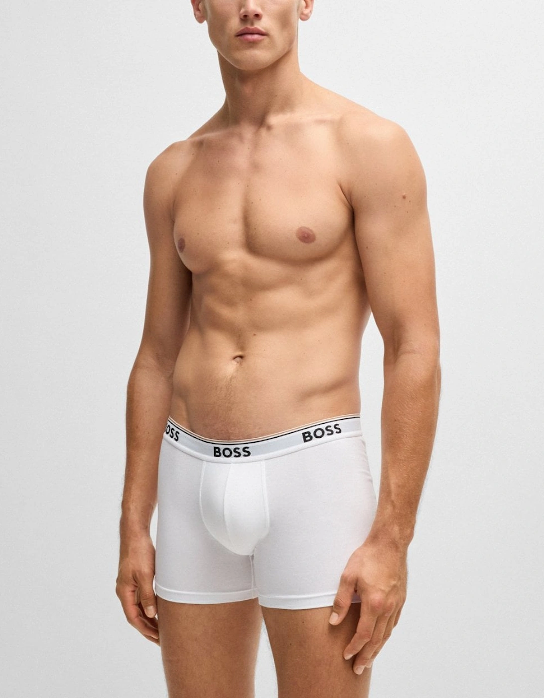 BOSS Orange Power Three Pack Mens Stretch Cotton Boxer Briefs With Logos NOS - White 100