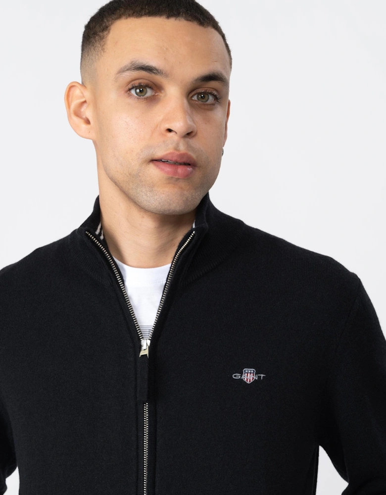 Mens Superfine Lambswool Full Zip Cardigan - 5 Black