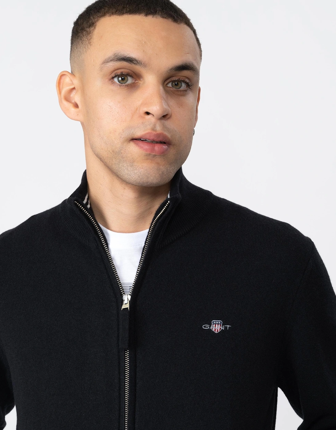 Mens Superfine Lambswool Full Zip Cardigan - 5 Black