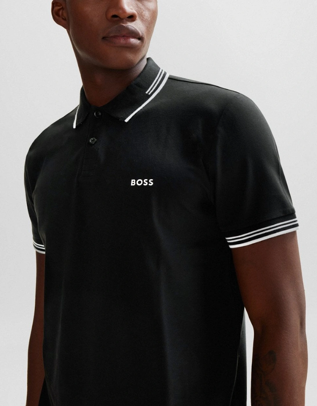 BOSS Green Paul Mens Short Sleeve Polo Shirt With Contrast Tipping NOS - Black 001